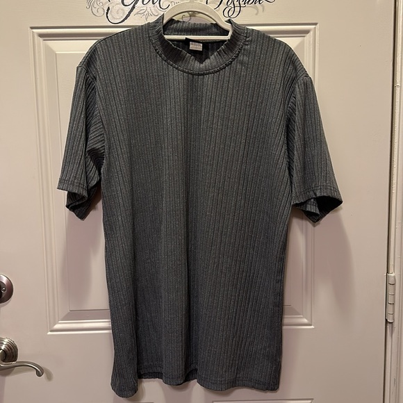 Ranchero men’s grey ribbed pull over shirt / polyester -Stretch material/ Size L - Picture 2 of 8